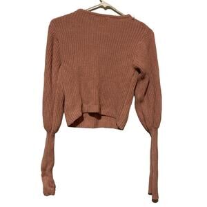 Fashion Nova Sweater Womens Extra Small Beige Cropped Wrap Front Long Sleeve